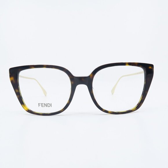 Fendi FE50043F 052 54mm Havana/Gold Temples New Women's Eyeglasses Asian Fit.